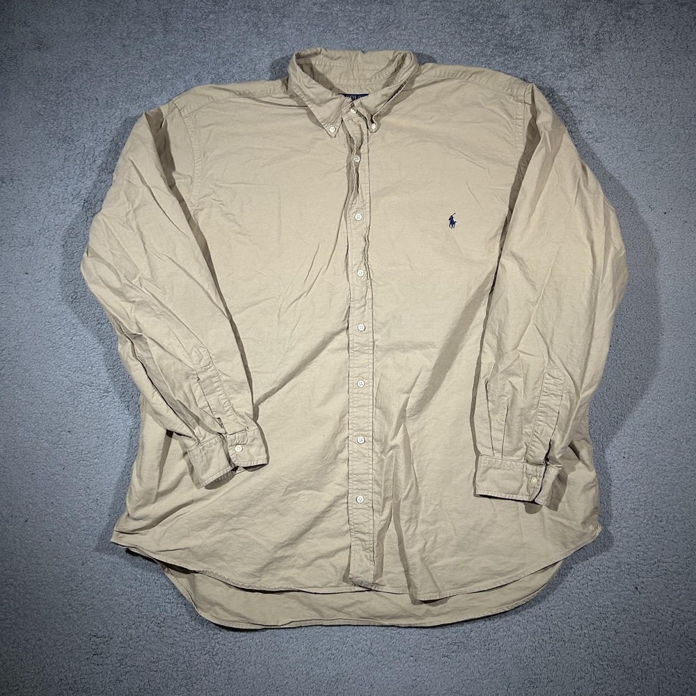 Polo Ralph Lauren Dyed Oxford Shirt Mens 3XL Tan Long Sleeve Classic #3003